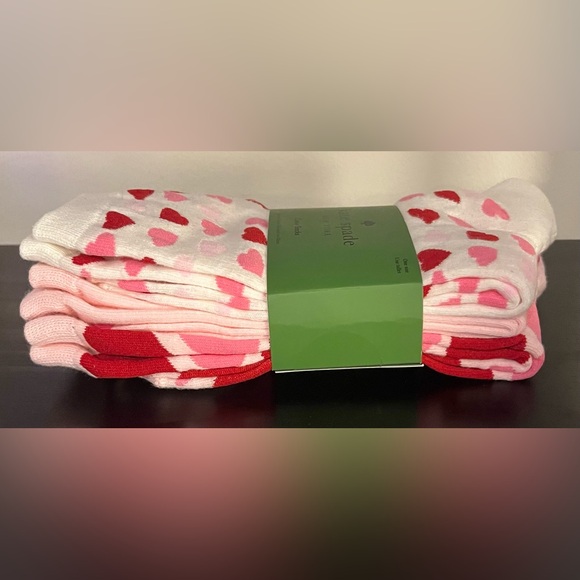 Kate Spade Crew Socks - Three Pair, Hearts, Red, Pink, NWT - Picture 2 of 2